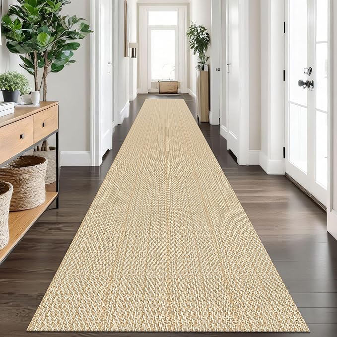 IOHOUZE Washable Exrea Long Hallway Runner Rug 3x16 Non Slip Rubber Backed Kitchen Runner Entryway Runner Indoor, Woven Rug Carpet for Kitchen Hall Entryway Stair, Warm Beige/Orange/Apricot