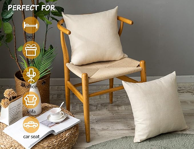 Stellhome Pack of 2 Burlap Throw Pillow Covers Farmhouse Linen Cushion Covers Pillowcase, Home Decor Decorations for Sofa Couch Bed Chair 22x22 Inch/55x55 cm, Cream