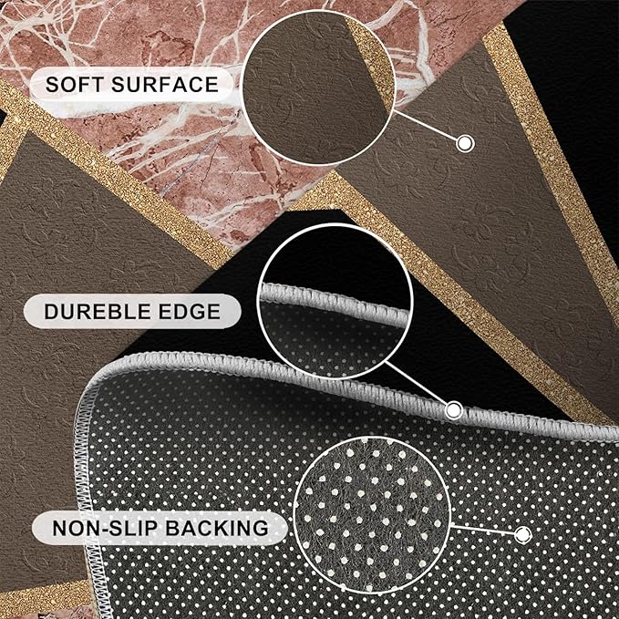 Black Gold Marble Rug Modern Geometric Marble Area Rug Mid-Century Minimalist Geometric Rugs Vintage Crackle Carpet Washable Non-Slip Carpet for Bedroom 4x5ft