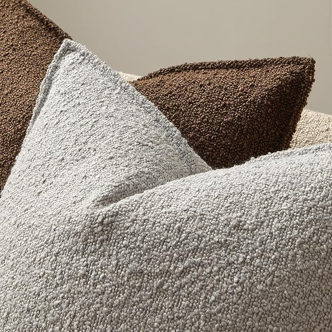 JUSPURBET 12x20 Throw Pillow Covers Set of 2 Decorative Pillow Covers for Couch Sofa Bed Cozy Boucle Textured Lumbar Cushion Covers Cases with Invisible Zipper for Living Room Home Decor,Silver Grey
