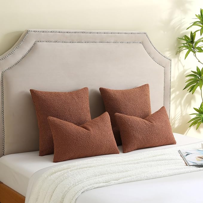 FUTEI Pack of 2 Rust Decorative Throw Pillow Covers 26x26 Inch Soft Cozy Solid Boucle Textured Euro Pillow Shams,Modern Home Decor for Couch Bed Living Room