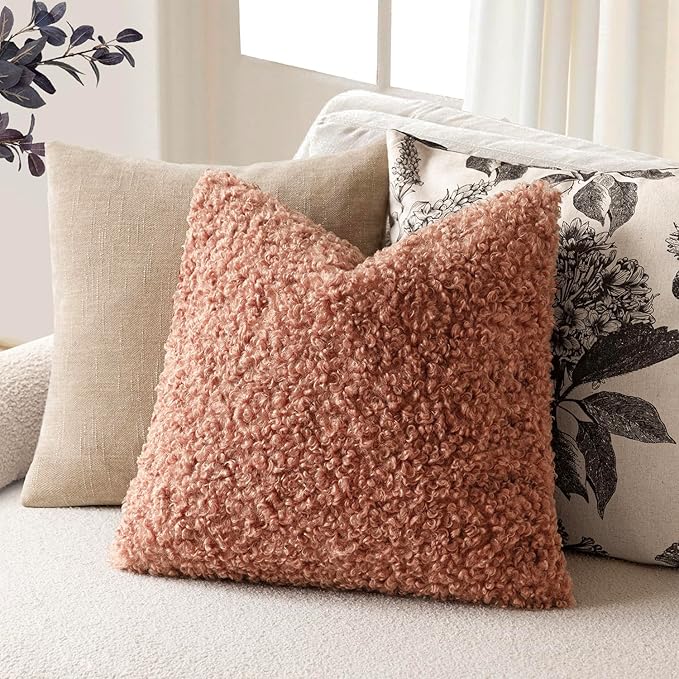 Foindtower 2 Pieces 20x20 Inch Dusty Pink, Faux Fur Throw Pillow Cover Accent Sherpa Furry Pillow Covers Fuzzy Soft Pillowcases Cozy Sheepskin Decorative Fleece Cushion Case for Bed Couch Living Room