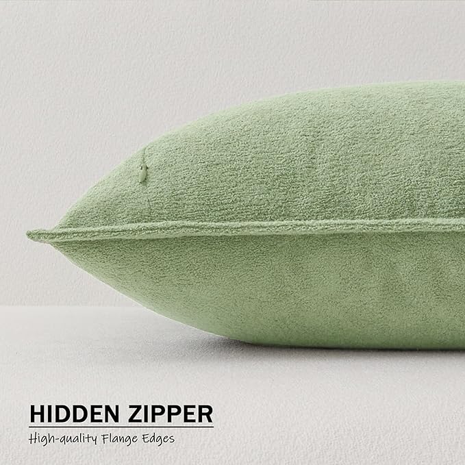 Kevin Textile Spring Waterproof Decorative Pillow Covers Sage Green 26x26 Inch Pack of 2 Soft Boucle Textured Euro Pillowcases Elegant Accent Pillows for Couch Sofa Chair Bed Home Decor Indoor Outdoor