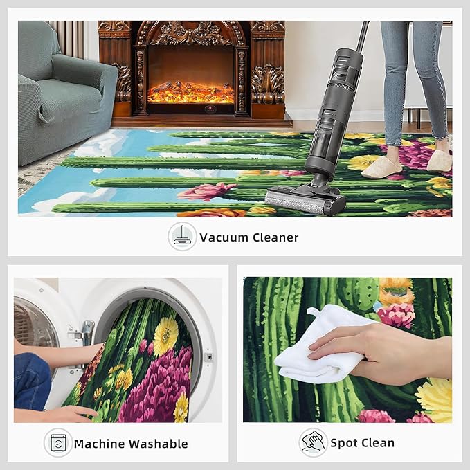 Cactus Living Room Rugs, Desert Oasis Area Rugs 4x5 Rug Succulents Non-Slip Washable Rugs Stain Resistant Rug Low-Pile Throw Rug for Bedroom Dining Room Office
