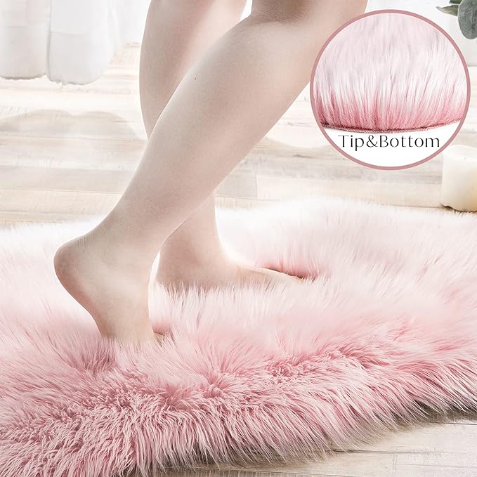 Ashler Faux Fur Rug, Fluffy Shaggy Area Rug Ultra Soft 6 x 9 Feet Rectangle Fur Rug Frosted Bottom Pink Fuzzy Rug Machine Washable Shag Rug, Nursery Decor Throw Rugs for Bedroom, Living Room