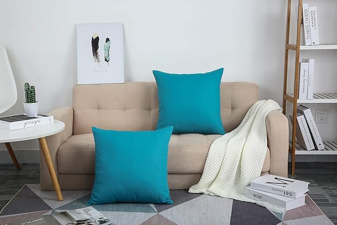 TangDepot Handmade Decorative Solid 100% Cotton Canvas Throw Pillow Covers/Pillow Shams, (28"x28", Blue Ashes), 1 Count (Pack of 1)