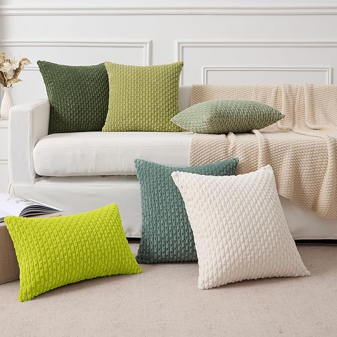 Kevin Textile Decorative Pillow Covers Set of 2 Striped Plush Corduroy Pillows Pillowcases Boho Home Decor Cushion Covers for Couch Sofa Bed Living Room 22x22 Inch, Christmas Green