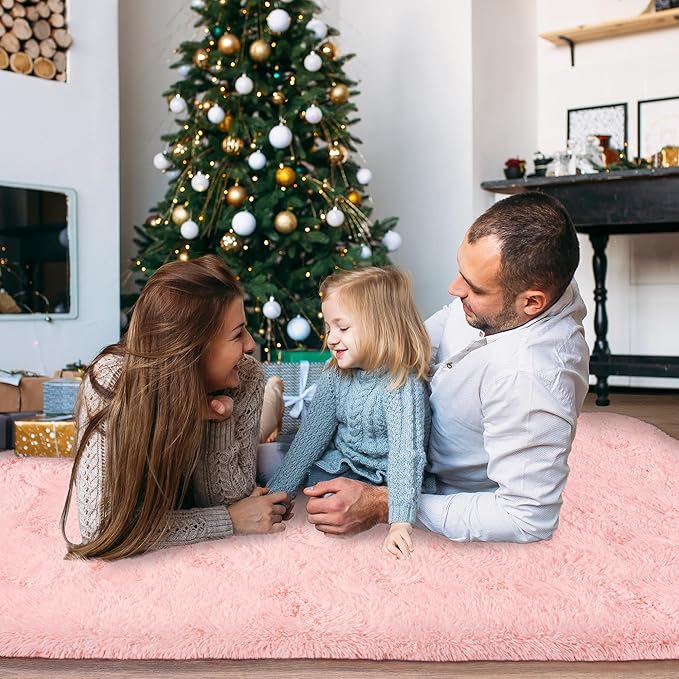 8x10 Large Area Rugs for Living Room, Ultra Fluffy Shag Rug for Bedroom, Modern Plush Soft Carpet for Girls Boys Kids Room Dorm Fuzzy Non Slip Rug for Home Decor Aesthetic, Pink