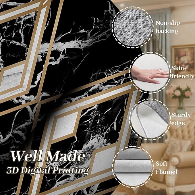 Diamond Geometric Print Area Rug for Bedroom, 2.6x7ft, Modern Black White Marble Home Decor Carpet, Durable Soft Cozy Non Slip Rug, Breathable Non Shedding Mats for Front Porch