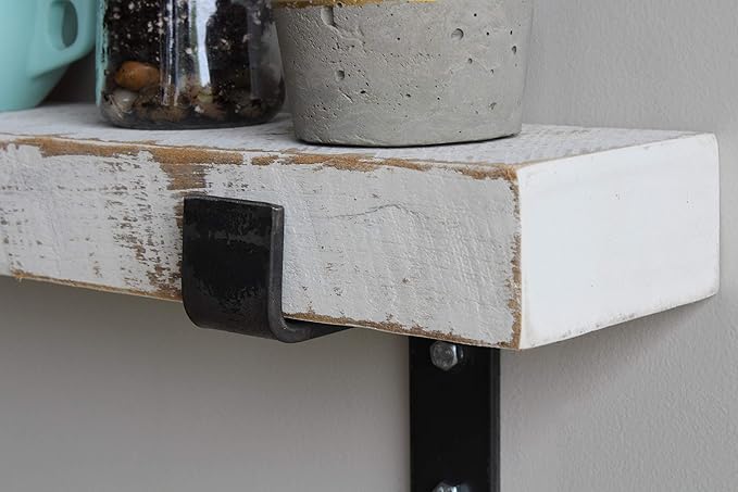 Urban Legacy Accent Shelves | Reclaimed Barn Plank | Set of 2 with Full Brackets (White Wash 30" x 4.5" x 2")