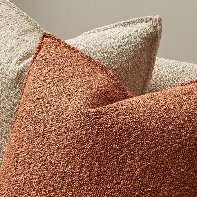 JUSPURBET Rust Decorative Pillow Covers 12x20 Set of 2 Throw Pillow Covers for Couch Sofa Bed Cozy Boucle Textured Lumbar Cushion Covers Cases with Hidden Zipper for Living Room Home Decor