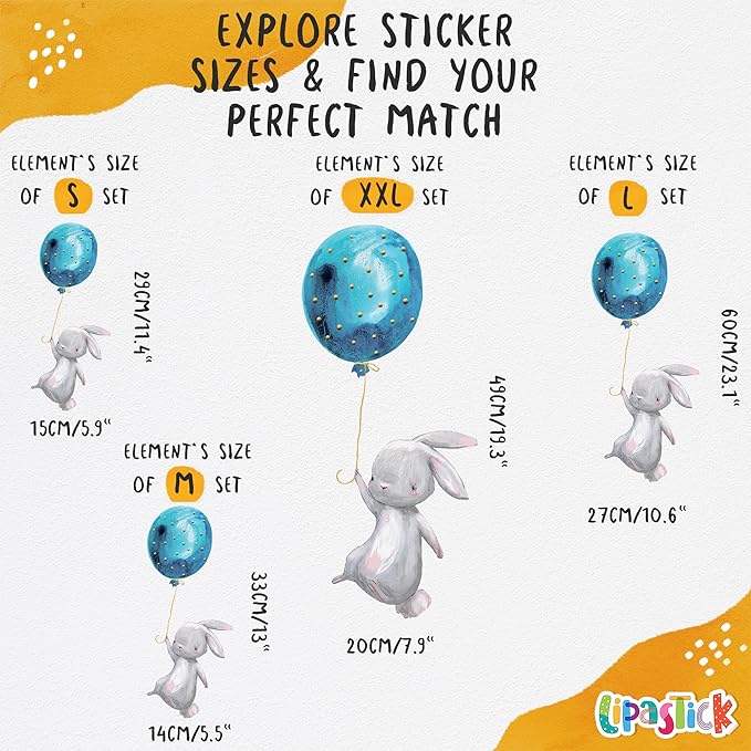 Hot Air Balloon Wall Decals by Lipastick - Peel and Stick Animal Stickers Raccoon, Fox, Koala, Panda for Kids Room, Nursery, Playroom, Bedroom - Playroom Wall Decals for Boys, Girls, Babies - M Size