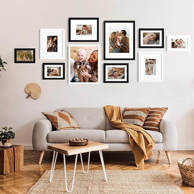 KINLINK A4 Picture Frame, White Solid Wood Frames with Acrylic Plexiglass for Pictures A5 with Mat or A4 without Mat, Tabletop and Wall Display Photo Frame 4 Pack