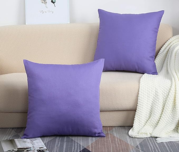 TangDepot Set of 2 Handmade Decorative Solid 100% Cotton Canvas Throw Pillow Covers/Cushion Covers, 45 Colors Available - (18"x18" 2 Pieces, Violet)