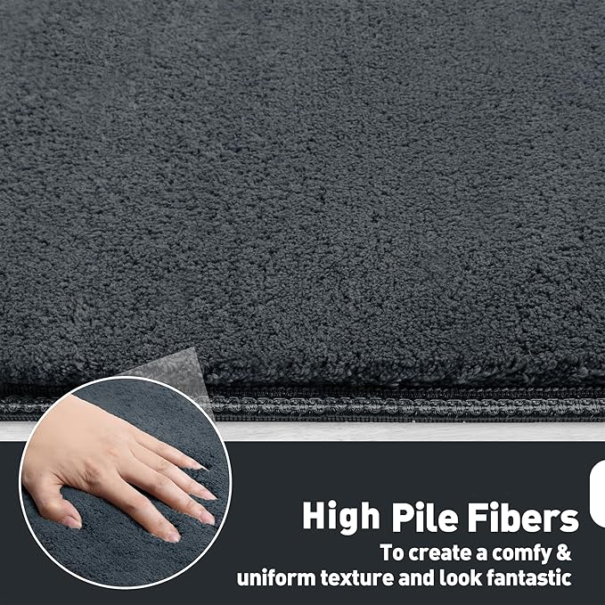 PURE ERA Carpet Stair Tread Landing Mat Area Rug Ultra Plush Shag Soft Non Slip Skid Resistant Tape Free Indoor Doormat Washable Reusable Dark Gay 2' X 6'