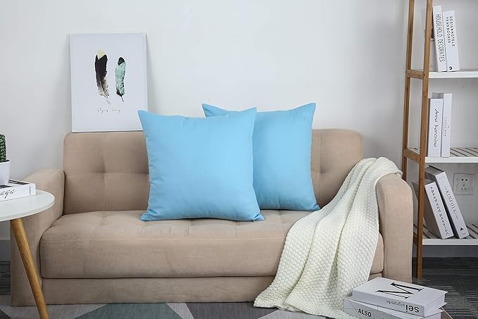 TangDepot Handmade Decorative Solid 100% Cotton Canvas Throw Pillow Covers/Cushion Covers, 45 Colors Available - (18" x18" , Sky Blue, 2 Count (Pack of 1))