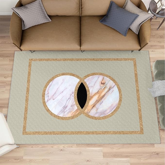 Abstract Marble Area Rugs Gilded Circle Rectangle Geometry Area Carpet Mid-Century Simple Rug Luxury Decor Rug for Living Room Door Mats Porch 4x6ft