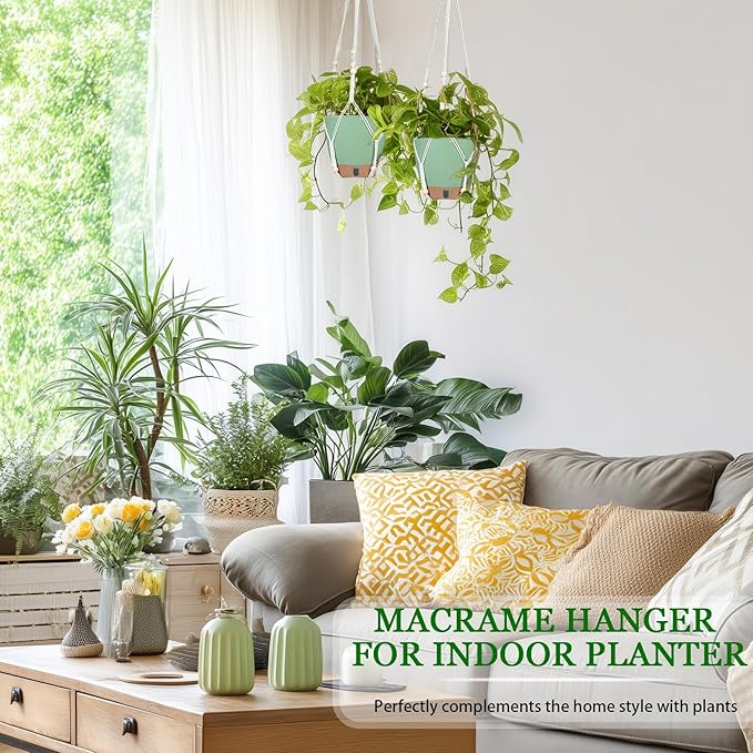 Hanging Planter for Indoor Plants 8 Inch, 2 Pack Self Watering Hanging Baskets for Plants, Hanging Flower Pots with Drainage Hole & 2 Kinds of Plant Hangers for Garden Home Decor (Green, 8 inch)