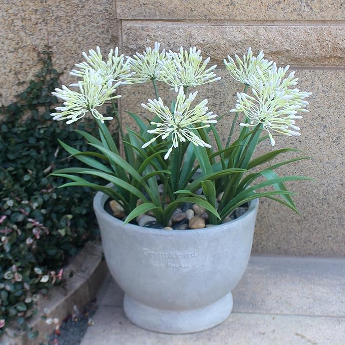 Outdoor Flowers Artificial for Porch 18.9 in Fake Agapanthus Plants 8 Bundles Plastic White Flower Large Faux Greenery for Outside Planter Yard Patio Decor