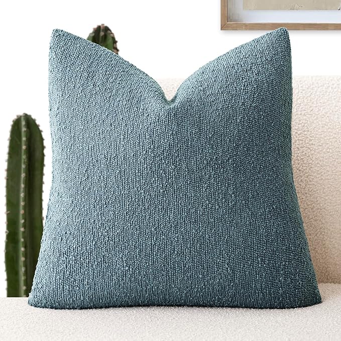 Foindtower Decorative Textured Boucle Throw Pillow Covers Accent Solid Pillow Cases Neutral Soft Cozy Couch Cushion Case for Chair Sofa Bedroom Living Room Home Decor 26x26 Inch,1PC,Misty Blue