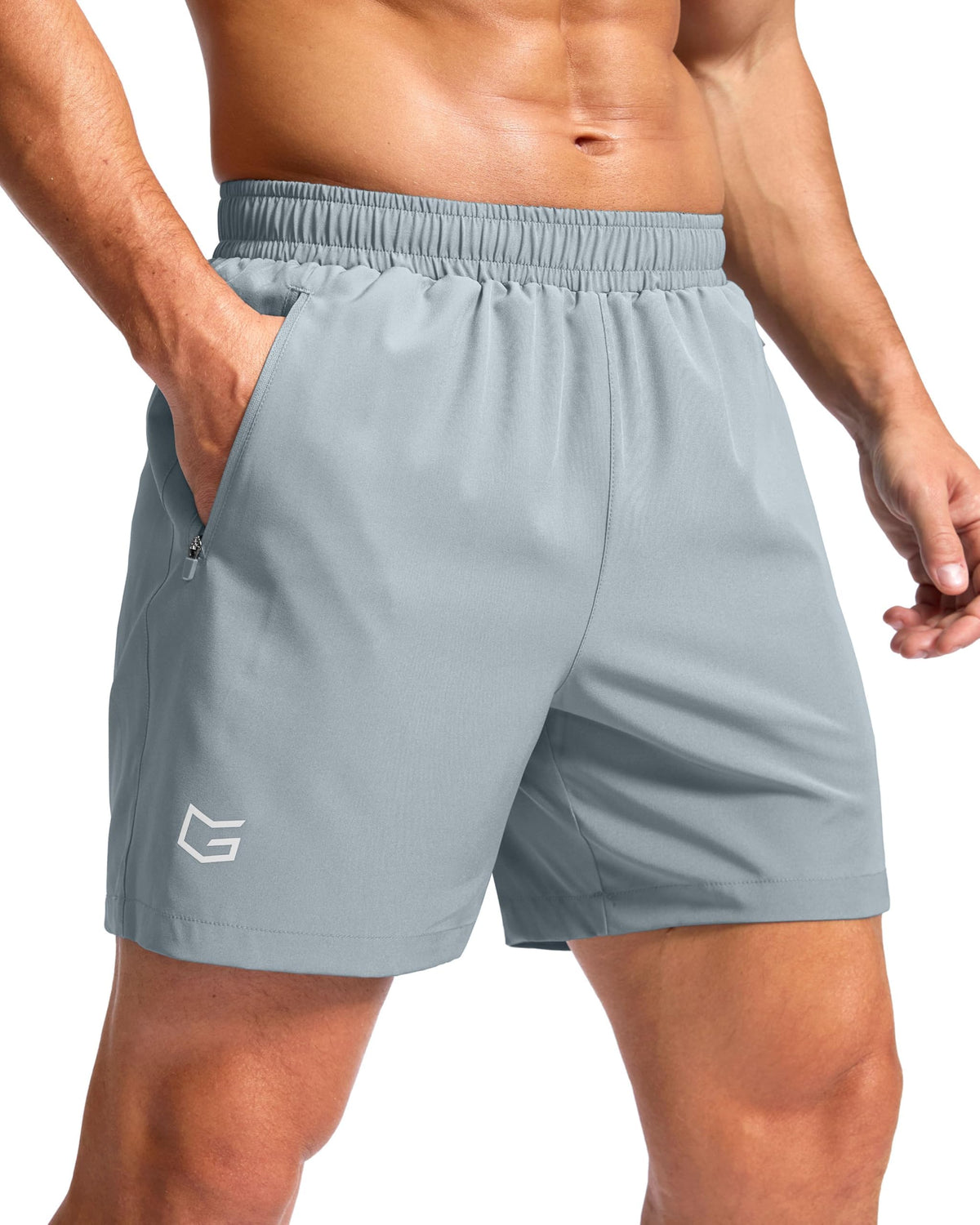 G Gradual Men's Athletic Running Shorts with Zipper Pockets Quick Dry 7"/ 5"/ 9" Workout Gym Shorts for Basketball Hiking(Light Grey,5XXXL)