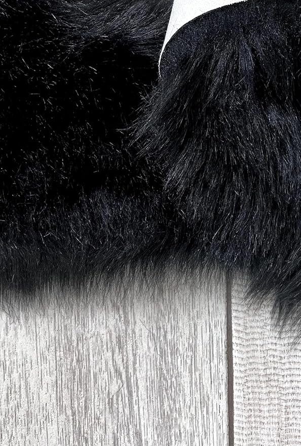 Free Shape Luxury Soft Fluffy Shag Area Rug Triple Side by Side 3'x6', 90x180cm - Vegan Fur Ultra Soft Indoor Carpet Nursery Rugs for Bedroom Home Decor, Black