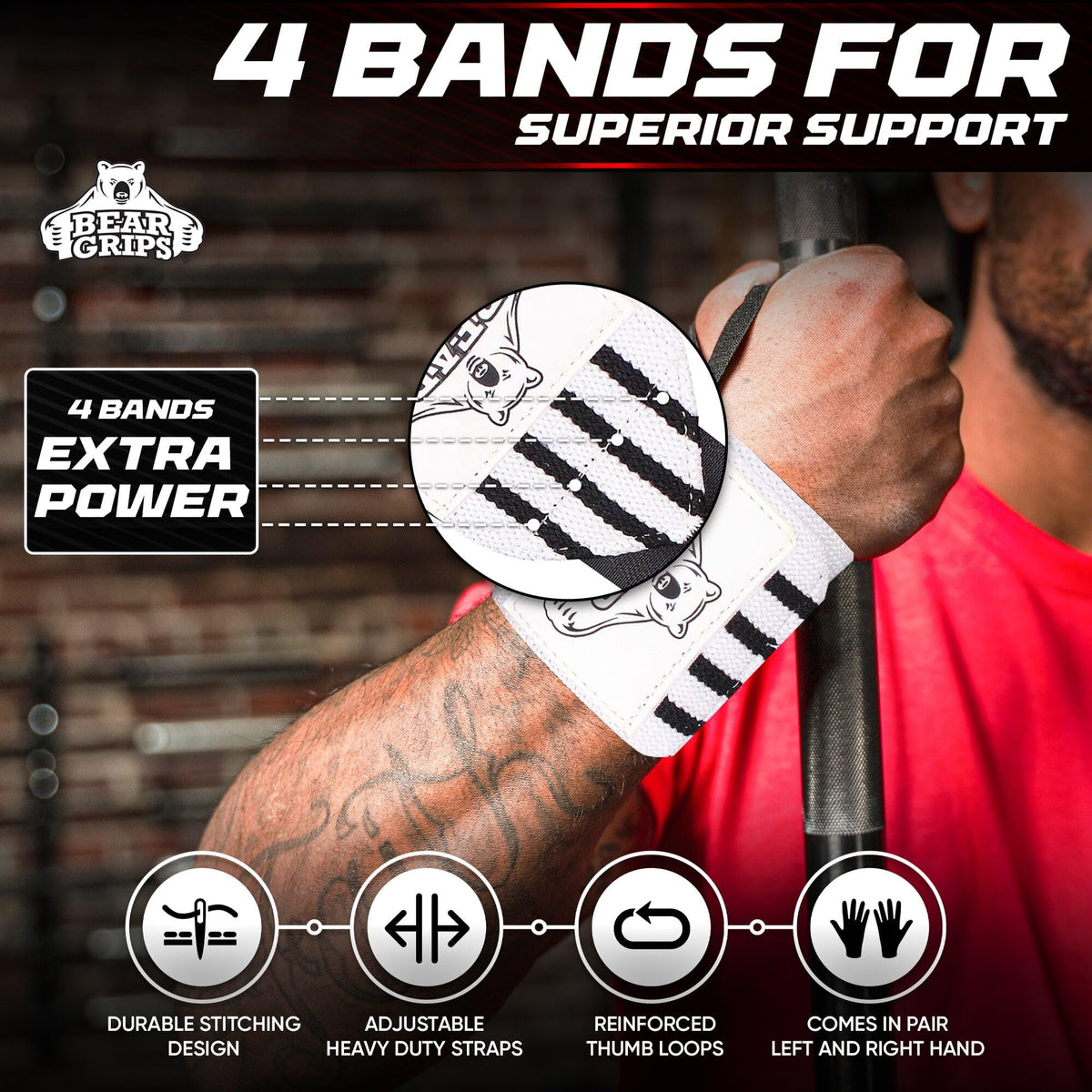 Bear Grips Wrist Wraps for Weightlifting | Weight Lifting Wrist Straps for Weightlifting | Extra Strength Gym Wrist Wraps | Two Wrist Wrap Per Pack | 12” & 18” | Lifting for Men & Women