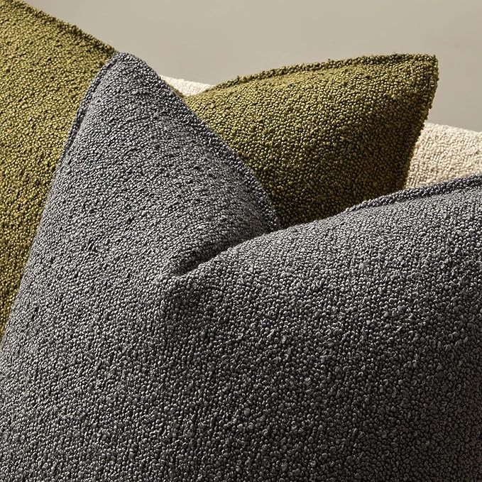 JUSPURBET Pillow Covers 16x16 Set of 2 Decorative Throw Pillow Covers Case for Couch Sofa Bed Soft Boucle Textured Cushion Covers with Hidden Zipper for Home Decor Living Room,Dark Grey