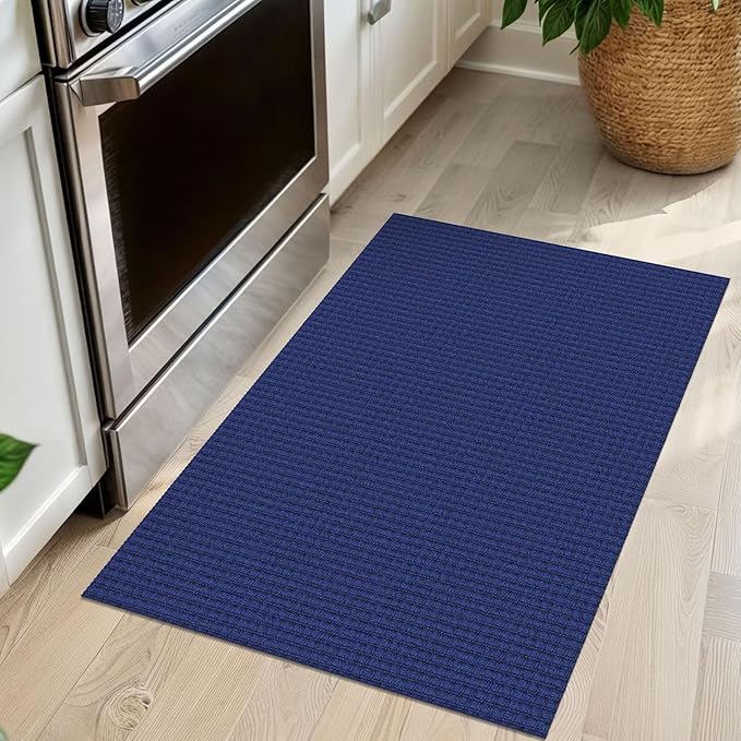 IOHOUZE Small Area Rug 2x3 Washable Woven Rugs for Entryway Non Slip Rubber Backed Front Door Rugs Indoor Doormat Throw Rug Floor Carpet for Entrance Kitchen, Royal Blue/Navy