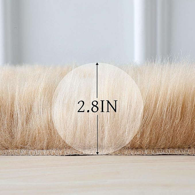 Faux Fur Rug Sheepskin Shag Fluffy Fuzzy Beige 4x6 ft Rugs for Bedroom Bedside Bed Floor Living Room Plush High-Density Cushion Carpet Super Sofa Cover