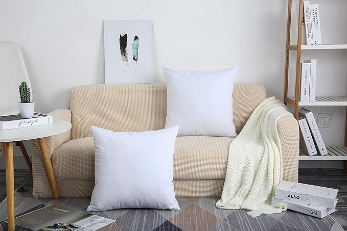 TangDepot Set of 2 Handmade Decorative Solid 100% Cotton Canvas Throw Pillow Covers/Cushion Covers, 45 Colors Available - (18"x18" 2 Pieces, White)