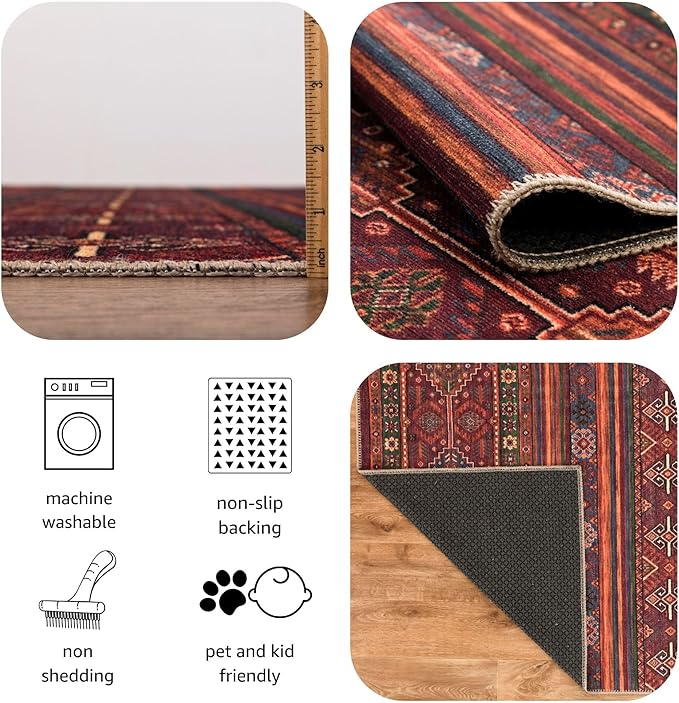Keen Home Design 10x14 Rug - Machine Washable Area Rug with Non-Slip Backing, Ideal for Living Room, Dining Room, Bedroom - Vintage, Easy Clean, Durable, Low Pile Rug - (9'7" x 14')
