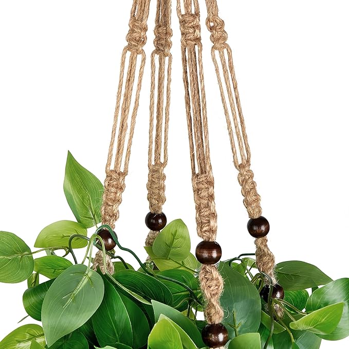 Mkono Fake Hanging Plant with Pot, Artificial Plants for Home Spring Decor Indoor Macrame Plant Hanger with Faux Vine Hanging Planter Greenery for Bedroom Bathroom Kitchen Office, Brown (Pothos)