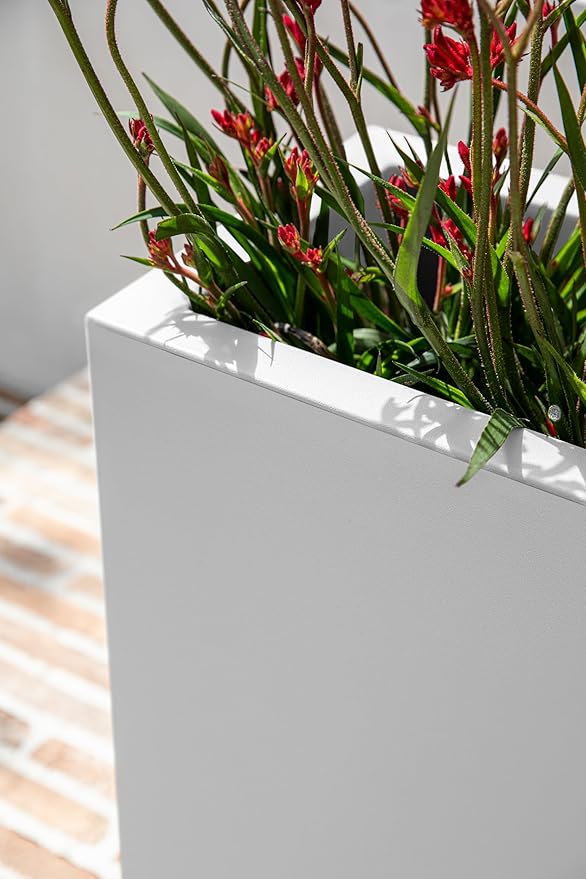 Veradek Block Series Span Plastic Planter - Tall Rectangular Planter for Indoor or Outdoor Patio/Porch, White, 24.25 in Height, 12 in Width, 30 in Length