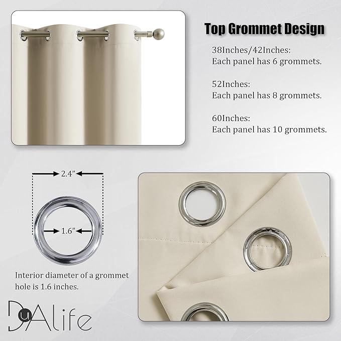 DUALIFE Cream Beige Curtains 96 Inch Length Blackout Window Drapes for Bedroom Thermal Insulated Room Darkening Curtains 2 Panels for Living Room,Grommet Top 52x96 Inches Long Buttercream