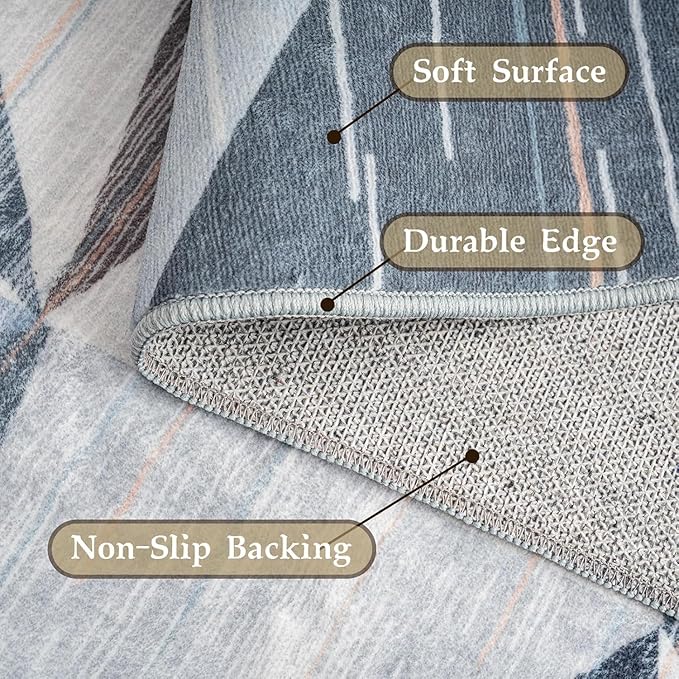 HOMFINE Washable Modern Area Rug - Geometric Style 8x10 Rugs for Living Room, Bedroom, Machine Washable Rug Soft Non Slip Non Shedding Area Rug - Blue, 8'x10'