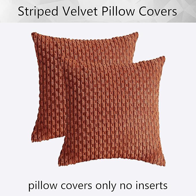Kevin Textile Fall 2 Packs Boho Decorative Throw Pillow Covers 20x20 Inch for Living Room Couch Bed Sofa Rustic Modern Farmhouse Home Decor Soft Corduroy Square Cushion Case, Rust