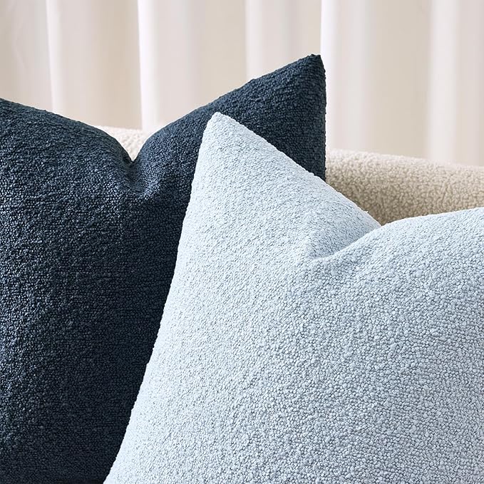 ANRODUO Pack of 2 Textured Boucle Throw Pillow Covers Soft Light Blue Euro Decorative Accent Solid Pillow Cases Cozy Modern Couch Cushion Case for Bed Sofa Bedroom Living Room Home Decor, 26 x 26 Inch