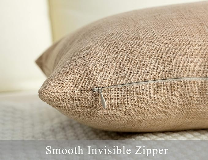 Stellhome Linen Throw Pillow Covers Square Solid Farmhouse Burlap Cushion Covers for Bed Couch Sofa Bench, 18 x 18 inch (45 cm), Natural Linen, Set of 2