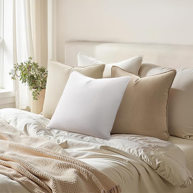 Pack of 4 Couch Throw Pillow Covers 12x20 Inch Natural Soft Decorative Linen Pillow Covers Farmhouse Boho Accent Cushion Covers for Mid Century Modern Home Decor Sofa Bedroom Living Room