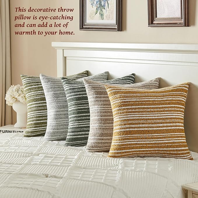 AmHoo Pack of 2 Textured Boucle Throw Pillow Covers Accent Striped Cozy Soft Decorative Couch Cushion Case for Chair Sofa Bedroom Living Room Home Decor 20 x 20-Inch Nugget Gold