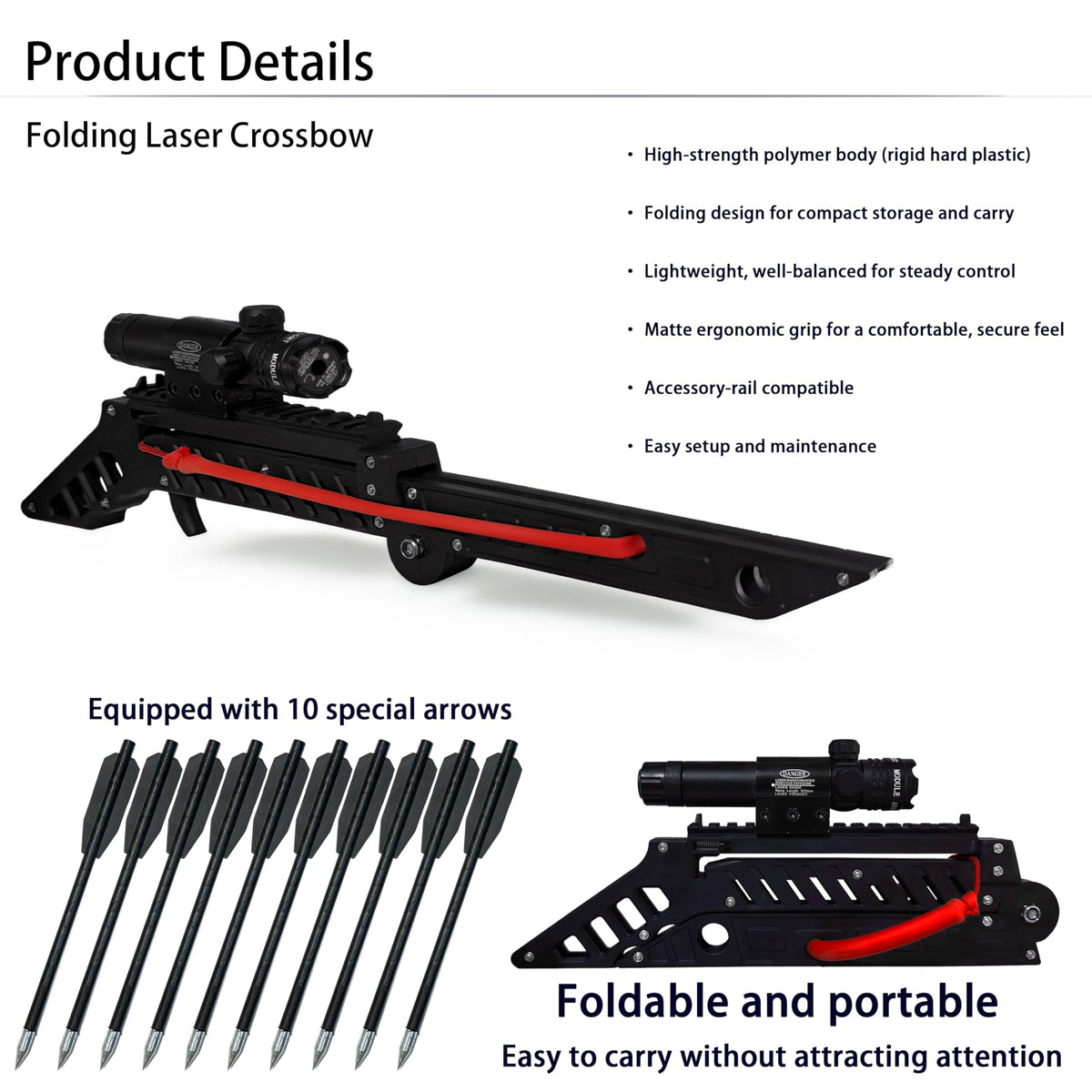 Folding Crossbow Professional Training Portable Easy Storage Lightweight Archery Equipment for Adults Target Practice (Laser Folding Crossbow Pro)