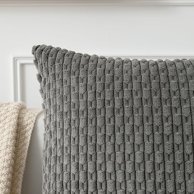 Kevin Textile Euro Sham Pillow Covers 28x28 Inch 2 Packs Soft Boho Striped Corduroy Decorative Throw Pillows for Living Room Couch Bed Sofa Rustic Farmhouse Home Decor 71x71cm Dark Grey