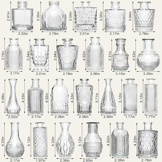 Arme Glass Bud Vase Set of 60 Pcs, Small Clear Glass Bud Vases in Bulk for Flowers, Rustic Wedding Centerpieces and Vintage Decorations, Perfect for Home, Table and Events with Elegant Design