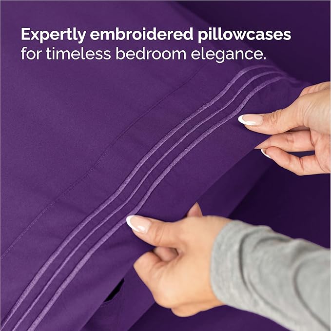Full Size 4 Piece Sheet Set - Comfy Breathable & Cooling Bed Sheets Set - Hotel Luxury Bedding for Women, Men, Kids, Teens, Boys & Girls - Deep Pockets, Ultra-Soft, Wrinkle Free - Oeko-Tex - Purple