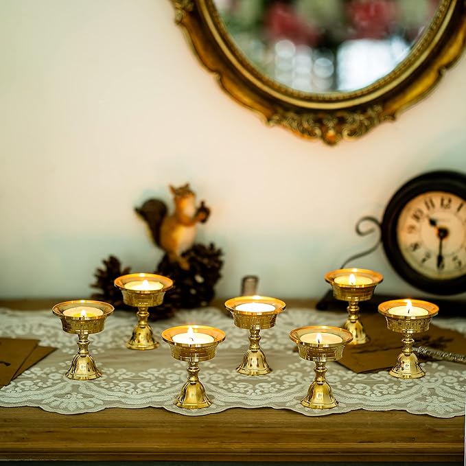 Sziqiqi Ghee Lamp Butter Lamp Holder Golden Cup Candle Holder Tibetan Brass Oil Lamp Buddhist Altar Supplies (Candle Holder 6#)