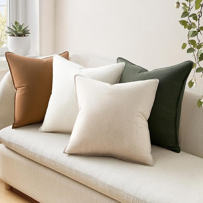 Pack of 4 Couch Throw Pillow Covers 20x20 Inch GoldOlive Soft Decorative Linen Pillow Covers Farmhouse Boho Cushion Covers for Mid Century Modern Home Decor Sofa Bedroom Living Room