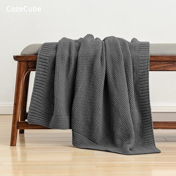 CozeCube Dark Grey Throw Blanket for Couch, Soft Cozy Cable Knit Throw for Bed Sofa Living Room, Lightweight Warm Decorative Farmhouse Christmas Blanket, 50"x60", Charcoal Grey