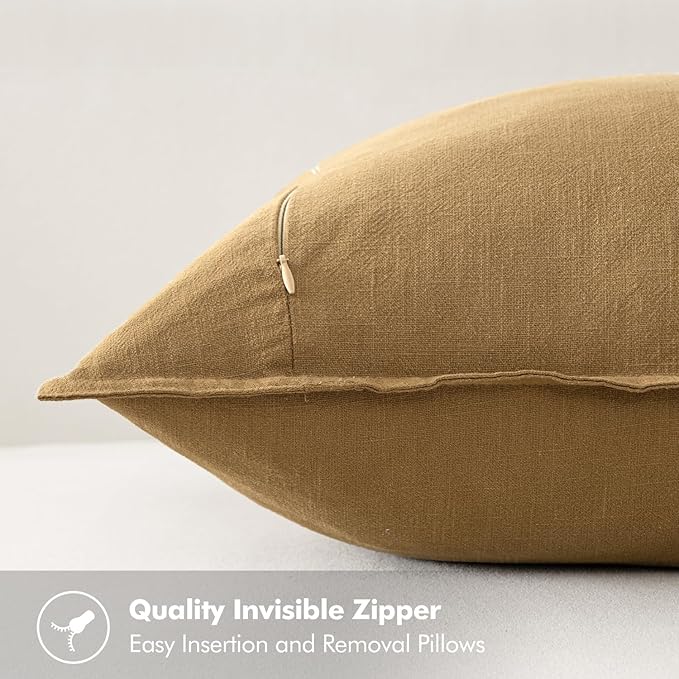 MIULEE Decorative Linen Pillow Covers 16x16 Inch Mustard Yellow Boho Farmhouse Neutral Couch Throw Pillows for Bed Pack of 2 Accent Modern Pillowcase Summer Sofa Livingroom Home Decor