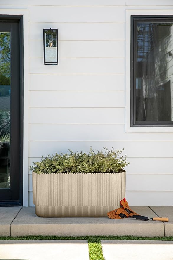 Veradek Demi Series Long Planter for Porch, Patio, Backyard | Durable Plastic-Stone Composite Material | Modern Décor for Shrubs, Flowers